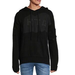 Rta Denim Logo Distressed Cashmere Hoodie SZ Large